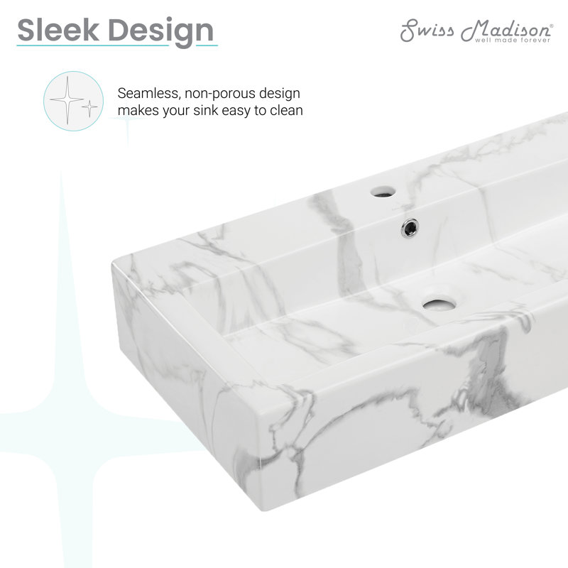 Swiss Madison Voltaire 17.31'' White Marble Ceramic Rectangular Vessel